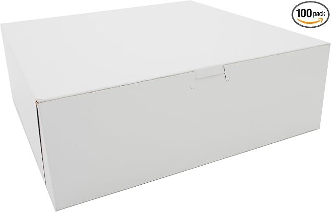 SCT 0985 Premium Clay Coated Kraft Paperboard White Non-Window Lock Corner Bakery Box, 12" Length x 12" Width x 4" Height (Case of 100)