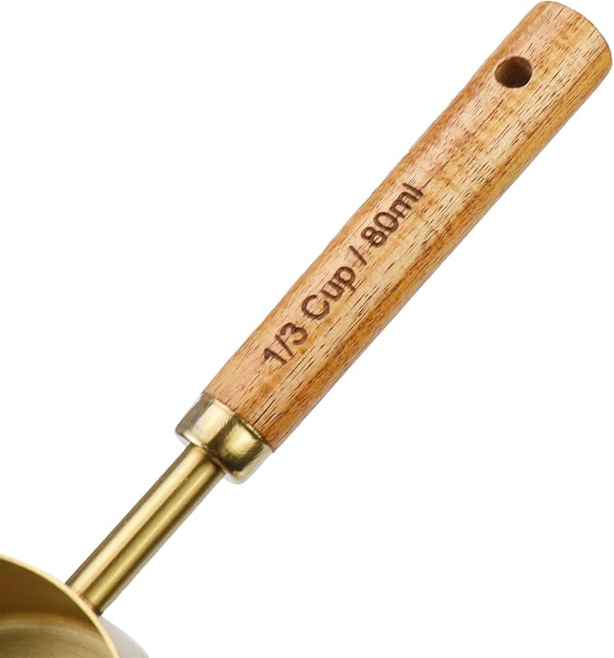 1/3 Cup Measuring Cup with Wooden Handle, 80ml Stainless Steel Measuring Scoop 1/3 Cup Measuring Cups for Baking Cooking Wet and Dry Ingredients (80ml)