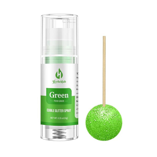 Green Edible Glitter Spray – Herbeklab 10g Food Grade Edible Shimmer Spray for Cakes, Cookies, Chocolate, Strawberries, Drinks and Cocktails– Upgraded Bottle Design