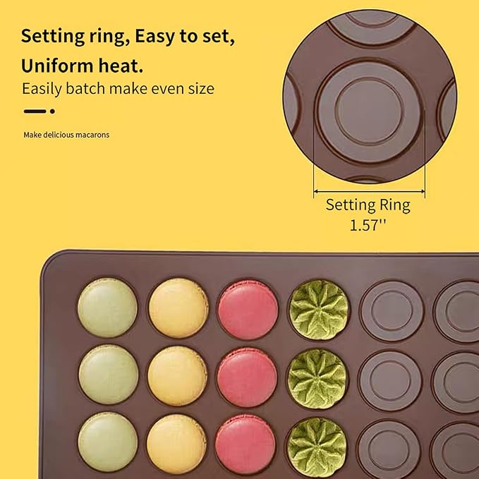 Silicone Macaron Baking Mats, 2 Non-Stick Silicone Baking Mats, Food Safe Baking Mat, Great For Macaron, Cookies, Bread, Pastry, Dessert (48Capavity + 30Capacity)