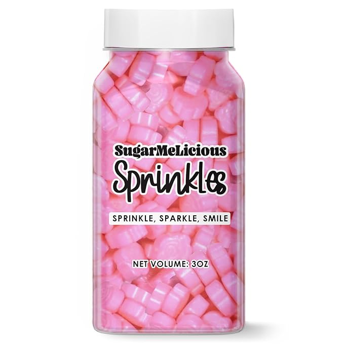 SugarMeLicious Pink Roses Sprinkles, Valentines Dessert Toppers, Elegant Edible Decorations for Cakes, Cupcakes and Cookies (3 Ounce Jar)