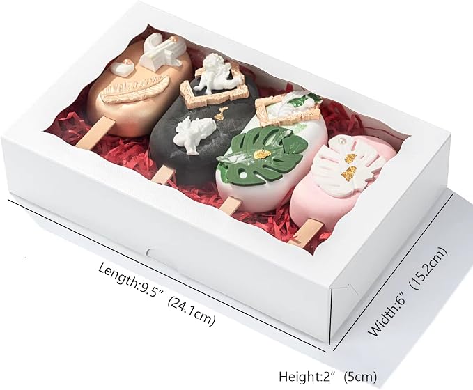 6 Pack Cookies boxes 9.5" x 6" x 2" Bakery Boxes with Window for Chocolate Bomb，Cookies,Macaron, cakesicle, oreo & Chocolate Covered Strawberries Boxes