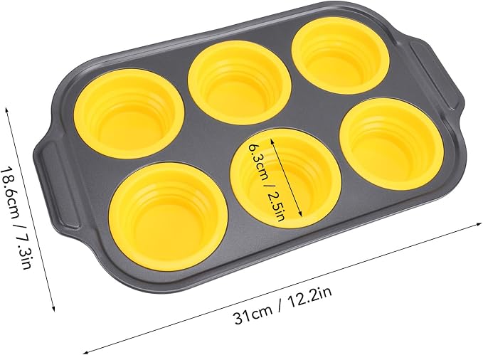Zerodis Silicone Muffin Pan, Foldable Cupcake Baking Tray Non Stick Cake Maker Tray for Bread Tart Desserts Doughnut (Yellow)