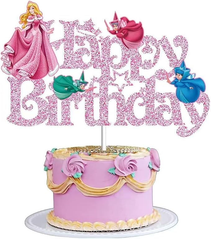 Glitter Princess Cake Topper, Cute Happy Birthday Cake Topper, Birthday Party Supplies, Princess Themed Party Decorations for Girls