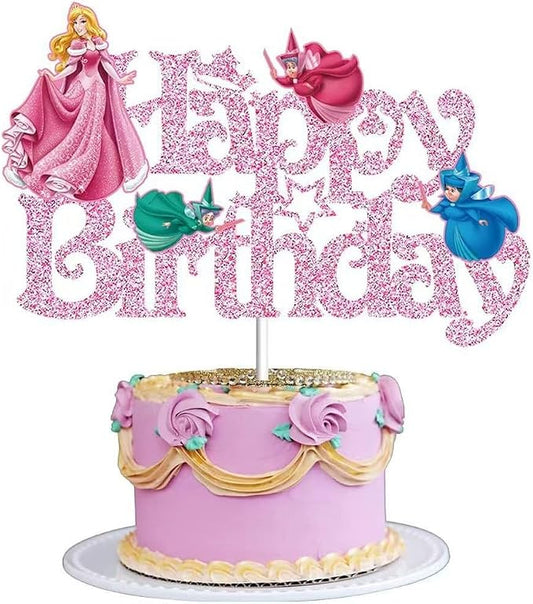 Glitter Princess Cake Topper, Cute Happy Birthday Cake Topper, Birthday Party Supplies, Princess Themed Party Decorations for Girls