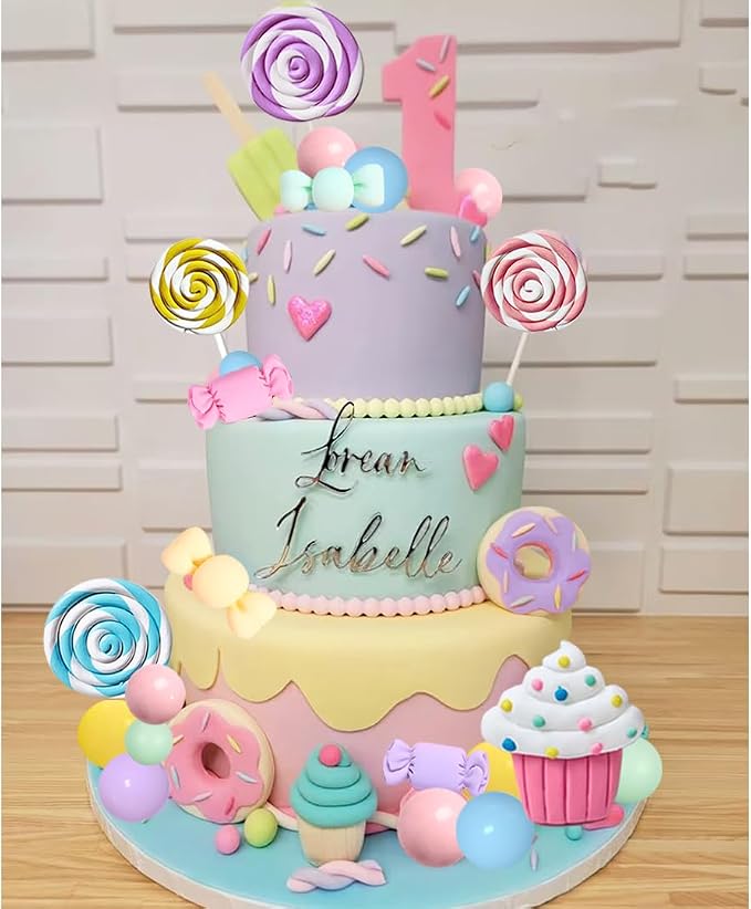 Candy Cake Topper Candyland Cake Topper with Lollipop Donut Ice Cream for Sweet Theme Cake