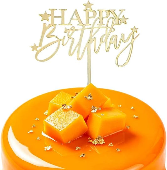 Golden Star Happy Birthday Cake Topper Mirrored Acrylic Happy Birthday Cake Plugin Party Sign Decoration