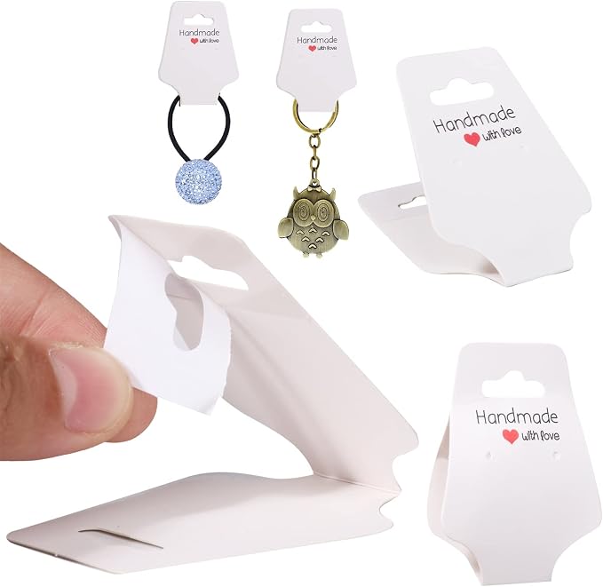 200PCS Bracelet Display Cards Necklace Holder Cards Self Adhesive Jewelry Packaging Selling Card for Small Business (White, 1.8x4.7 inches)