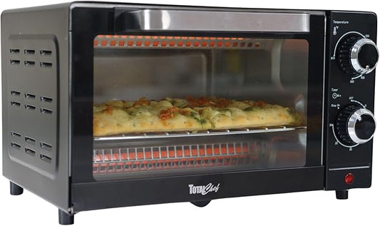 Total Chef Toaster Oven - Countertop Oven for Toast, Bake, Broil, Pizza, Compact Size For Small Kitchen, Appliance with Timer, Black