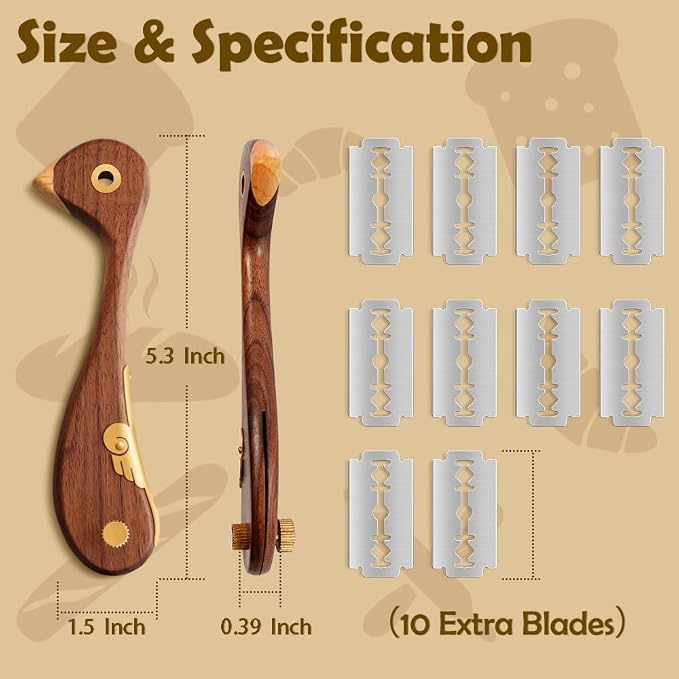 Bird Wooden Bread Lame, Handcrafted Dough Scoring Knife for Sourdough Slashing,Precision Scorer Tool with 10 Replacement Razor Blades