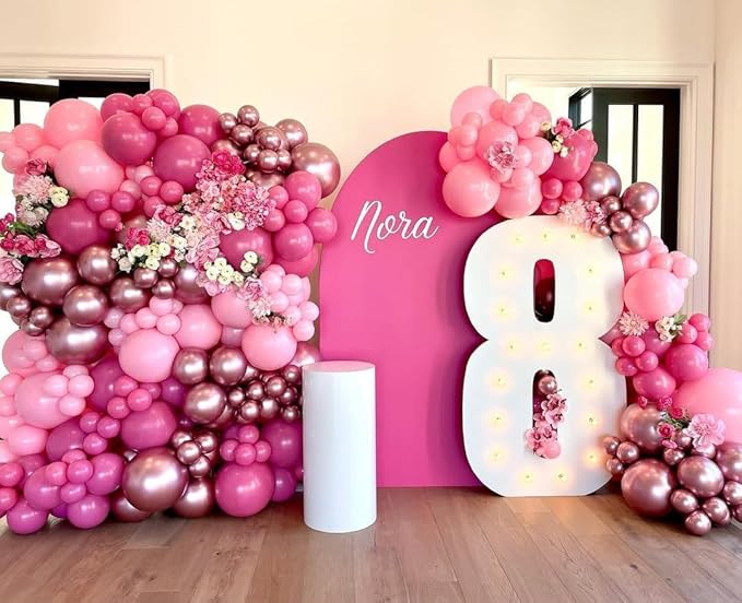 Pink Balloons Garland Arch Kit 170pcs, Hot Pink Metallic Pink Shades of Pink Valentine's Day Balloons for Birthday Wedding Princess Theme Engagements Baby Shower Party Decorations