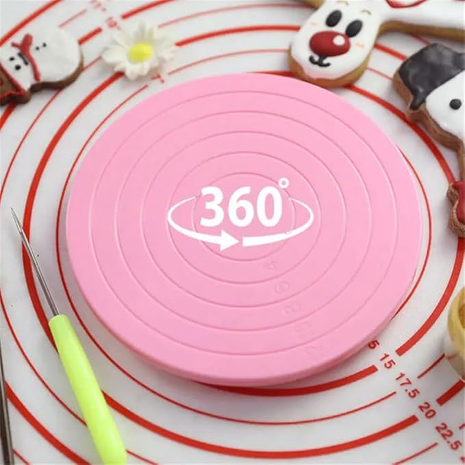 2Pcs Cake Decorating Turntable,Mini 5.5 Inch Rotating Cake Turntable, 360 DegreeTurns Revolving Cake Stand Cake Decorating Baking Tools,Pink