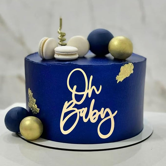 Oh Baby Cake Topper, Gold Acrylic Cake Toppers for Baby Shower, Gender Reveal Party Decorations, Photo Booth Props