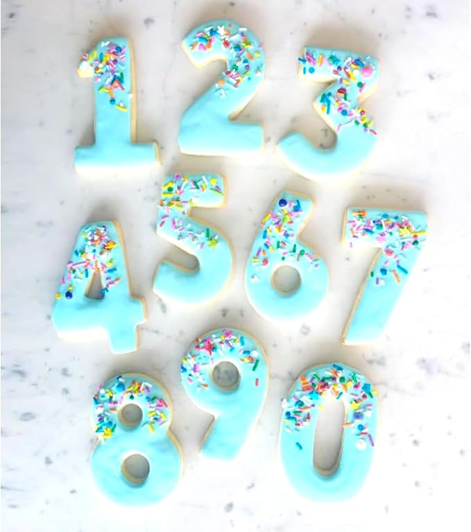 Number Cookie Cutters Shapes 9pcs, Sturdy Basic Biscuit Cutters Set with Dough Cutter, Metal Birthday Cookie Cutters for Holiday Baking Decorating