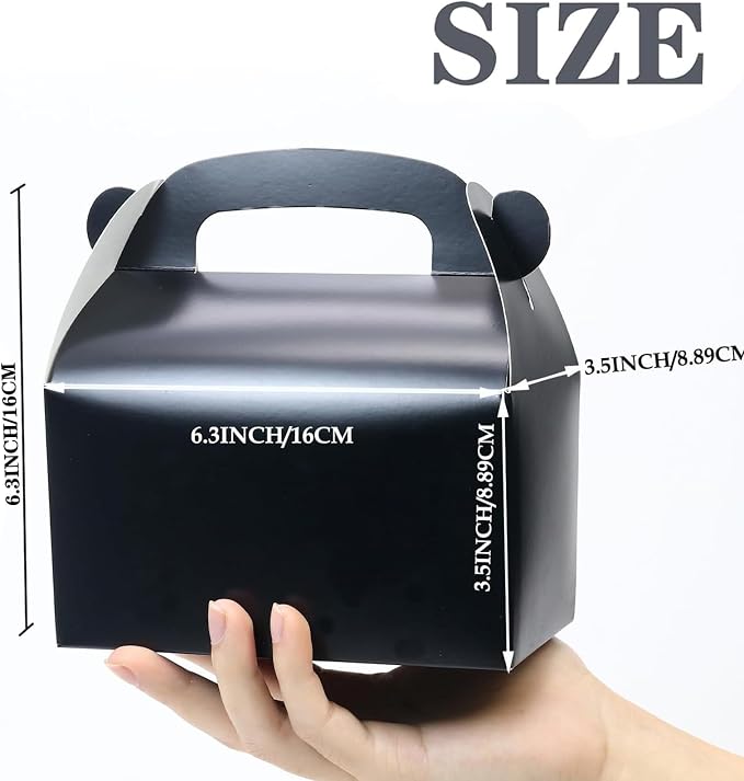 30Pcs Black Party Favor Treat Boxes Goodie Gable Paper Gift Box | Candy boxes with Handles Perfect for Birthday, Baby Shower and Any Fun Party Decoration Supplies