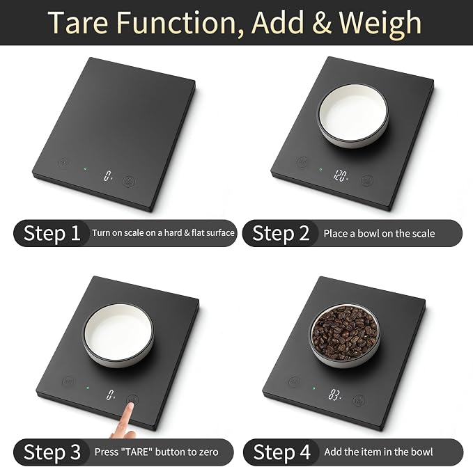 Homebuds 22lb/10kg Food Scale, Precision 0.1oz/1g by Our Professional Scale Factory Since 2001, Kitchen Scales Digital Weight Grams and Ounces for Cooking and Baking, LED, 3*AAA Batteries, Black
