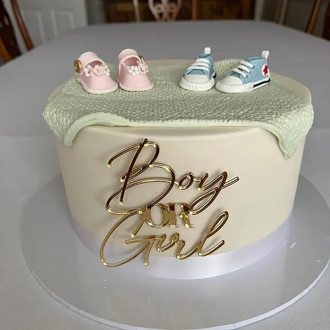 Gold Acrylic Boy or Girl Cake Topper,Boy or Girl Happy Birthday Cake Topper for Boys and Girls Gender Reveal Baby Shower Birthday Party Supplies