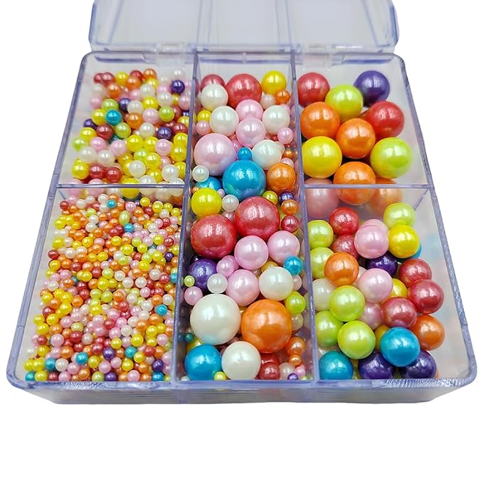 Rainbow Pearl Sprinkles for Cake Decorating, 4 Sizes Mix Size Sugar Pearls for Cupcake Topper, Ice Cream, Donuts, Baking Decoratings (2mm, 4mm, 7mm, 10mm)