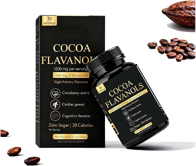 High Flavanol Cocoa Powder Supplement with 1200mg Flavanols & Flavonoids (600mg Epicatechin) for Heart Health, Nitric Oxide Support & Energy, 10X More Flavanols Than Regular Cocoa Powder (01)