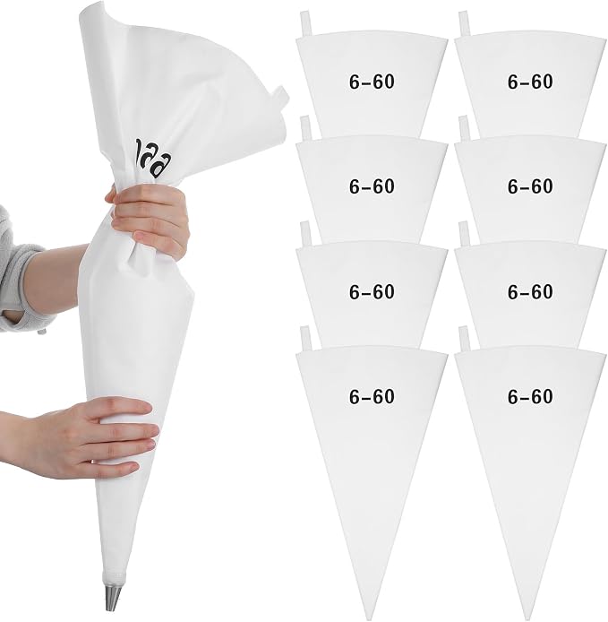 8 Pack 24 Inch Reusable Piping Bags, Cotton Cloth Pastry Bags with Plastic Coating, Large Canvas Cake Decorating Bag for Frosting, Icing, Cupcakes, Cookies