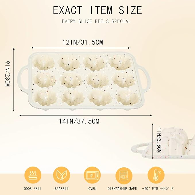 Mini Bundt Cake Pans for baking, 1.5-inch Cavities Non-stick Silicone Baking Mold, 12-Cavity Reusable Twisted Shape Cake Pan for Cupcakes, Donuts, Cornbread & Brownies