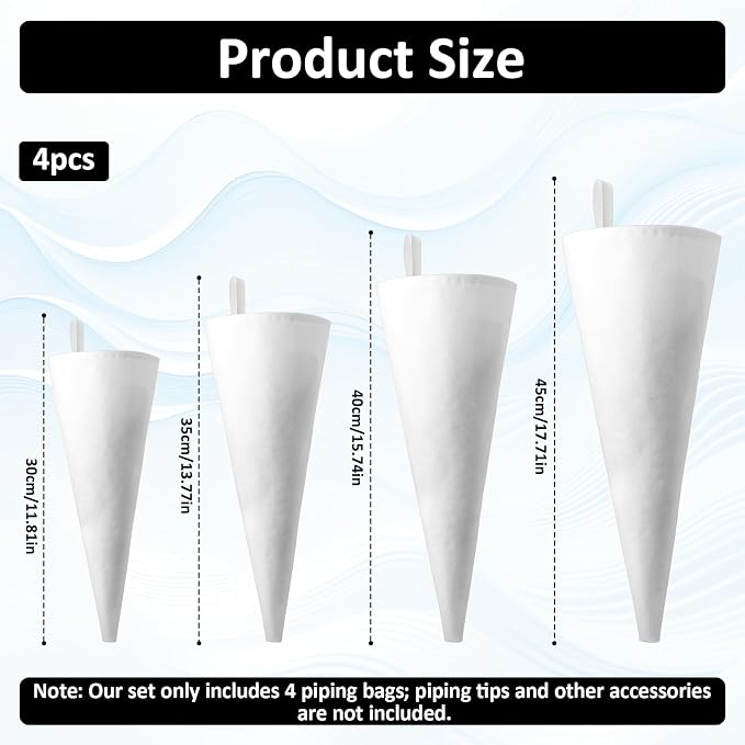 Jeffdad 4 Pcs Reusable Pastry Piping Bags, 12, 14, 16, 18 Inch Professional Pastry Bag, Large Canvas Cake Decorating Bags Icing Piping Bag for Frosting, Icing, Cupcakes, Cookies