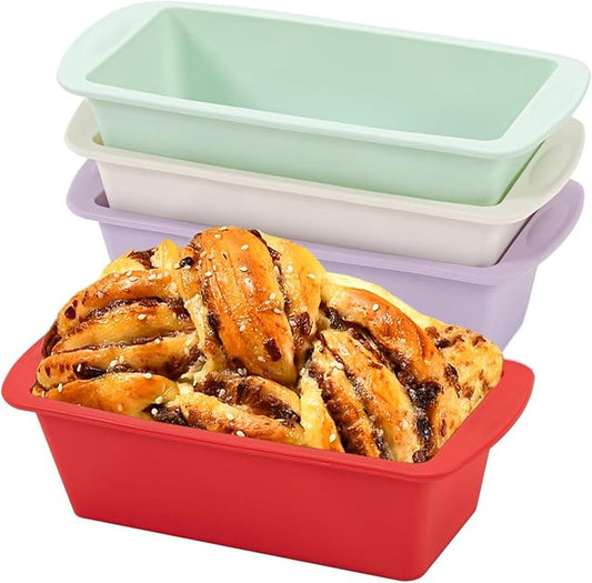 Mini Silicone Bread Loaf Pan, Non-Stick Bread Pans for Baking,Flexible Silicone Baking Molds for Bread, Cake, Meatloaf Size: 7.5''L x 3.7''W x 2.1''H (4PCS-Red+Green+White+Purple)