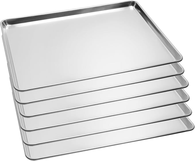 6 Pack Full Size Aluminum Baking Sheet Pans, 26"x18" | NSF, commercial cookie sheets, rolled rim baking pan, for roasting, freezer, bakery, oven safe up to 500℉