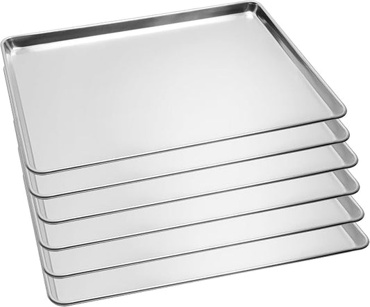 6 Pack Full Size Aluminum Baking Sheet Pans, 26"x18" | NSF, commercial cookie sheets, rolled rim baking pan, for roasting, freezer, bakery, oven safe up to 500℉