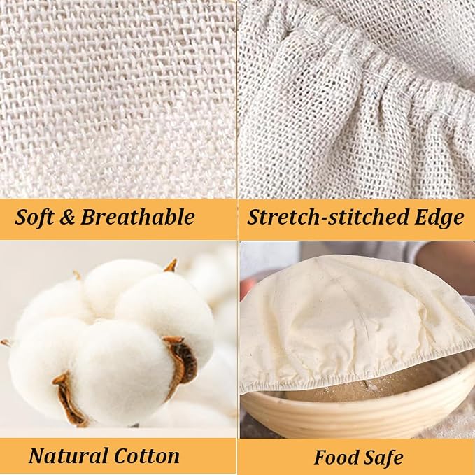 4 Pcs Banneton Proofing Liners,10 Inch Bread Basket Liner,Reusable Rattan Banneton Liner Cloth Cover for Bakery Home Baking,4 Round Proofing Covers