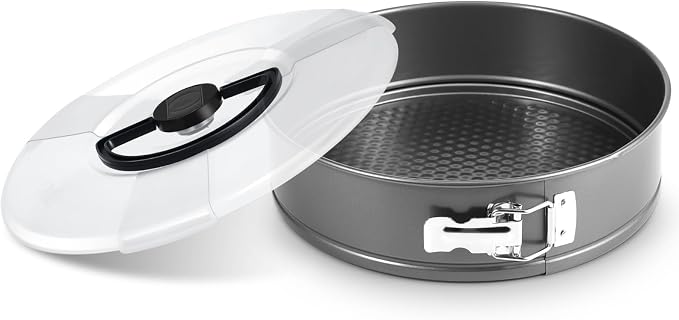 Teenyyou 1 Pcs 10 in Springform Cheesecake Pan with Lid and Removed Bottom Gray Non Stick Round Cake Pan Travel Friendly Carbon Steel Bakeware for Pie Cake Pizza