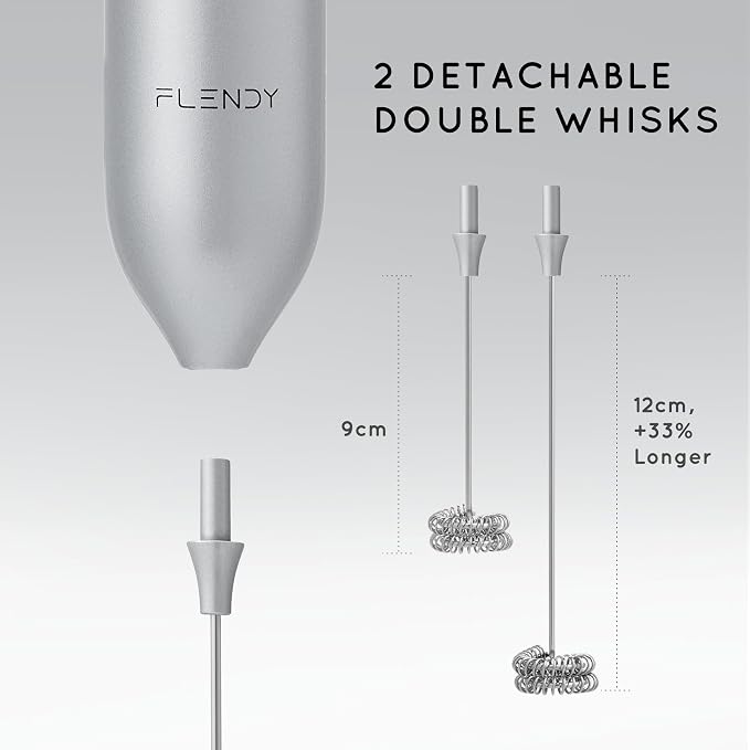 Flendy Rechargeable Milk Frother Handheld With USB-C Charging Stand, Electric Drink Mixer, Mini Whisk for Coffee, Matcha, etc