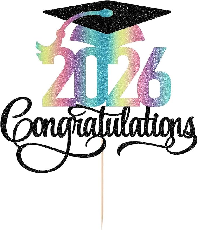 Glitter 2026 Congratulations Graduation Cake Topper,Congrats Grad Cake Decor - 2026 High School/College/Senior Graduation Party Decorations Supplies（Black and color）