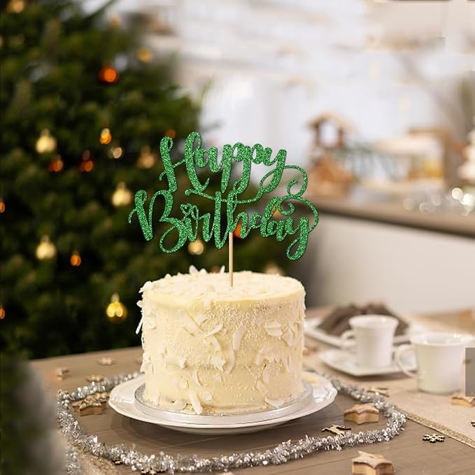 Handmade Glitter Happy Birthday Cake Topper,Birthday Party Cake Decorations, Anniversary/Birthday Party Decoration Supplies (Green)