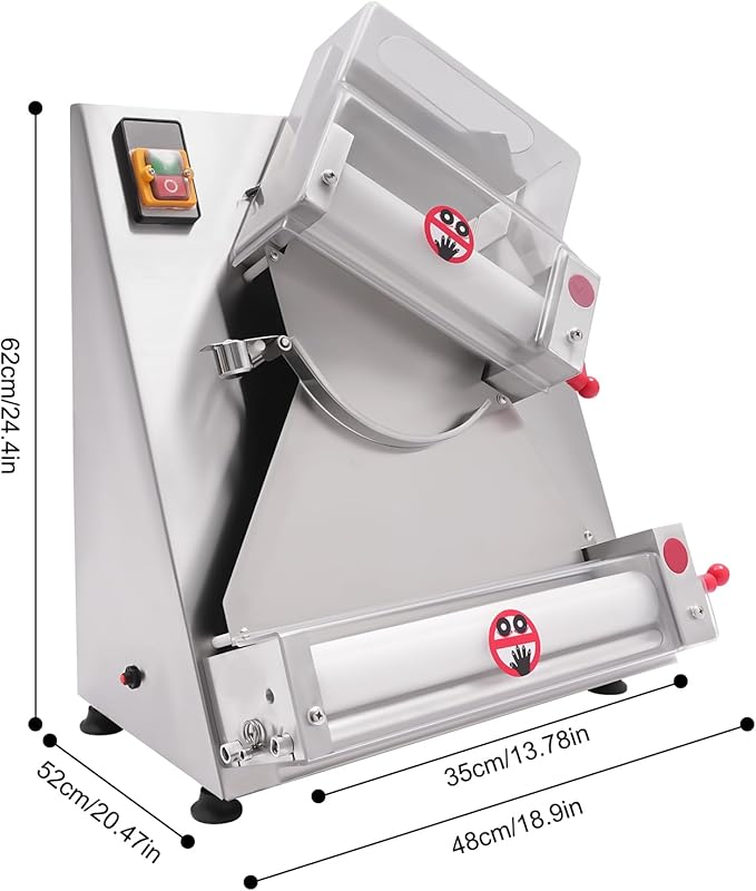 Pizza Dough Roller Sheeter, 4-12" Commercial Electric Automatic Pizza Press Making Rolling Machine, Adjustable Thickness 0.03-0.2 Inch, Stainless Steel Dough Machine for Noodle Bread & Pasta Maker