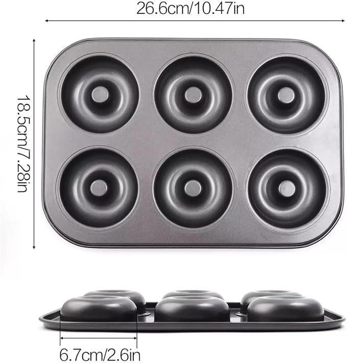 Non-Stick Donut Baking Pan, 1 Pack 6-Cavity Premium Carbon Steel Donut Mold, Heavy Duty & Oven Safe Baking Tray for Donuts, Muffins, Cakes and Biscuits, Easy Release