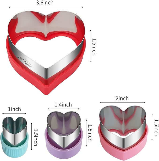 ALLTOP Heart-Shaped Cookie Cutter Set - 4 Size Biscuit Cutter for Valentine's Day Baking, Donut, English Muffin, Dessert,and More