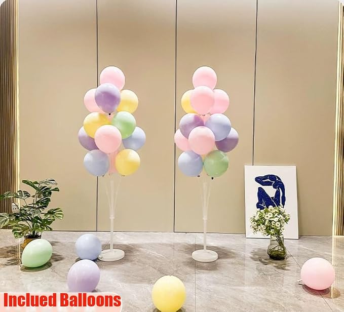 Leesoot 2 Sets 62inch Macarons Floor Balloon Column Kit Stand with Balloon Backdrop Decoration for Graduation Wedding Birthday Baby Shower Gender Reveal Party Balloon Tower Balloon Tree