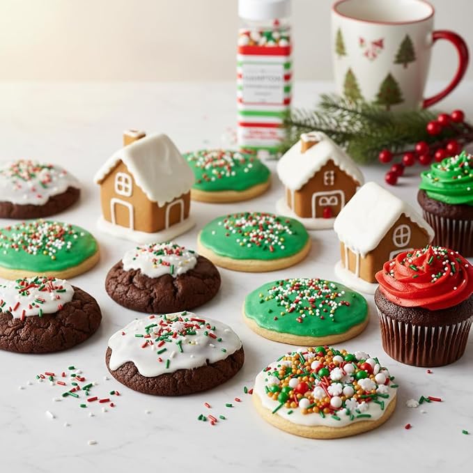Red, White, Gold and Green Pearls and Snowflakes Sprinkles Mix 4.4 oz, Christmas Sprinkles For Cake Decorating, Baking, Ice Cream & More, The Hampton Candy Company