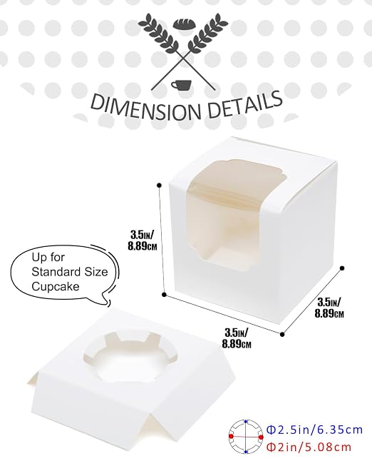 qiqee White Auto-pop up Cupcake Boxes Individual Cupcake 3.5x 3.5x 3.5inch 200pcs Single Cupcake Boxes