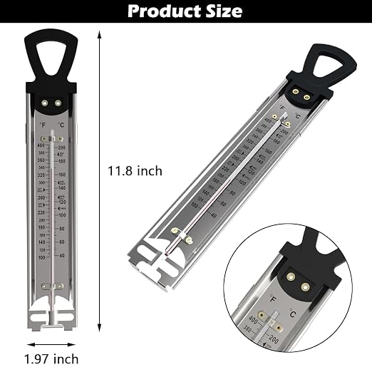 Candy Thermometer with Pot Clip, Instant Read Deep Fry Oil Thermometer, Kitchen Food Cooking Thermometer for Candy, Jam, Syrup, Jelly, and Deep Fry, Stainless Steel Candy Thermometer for Candy Making