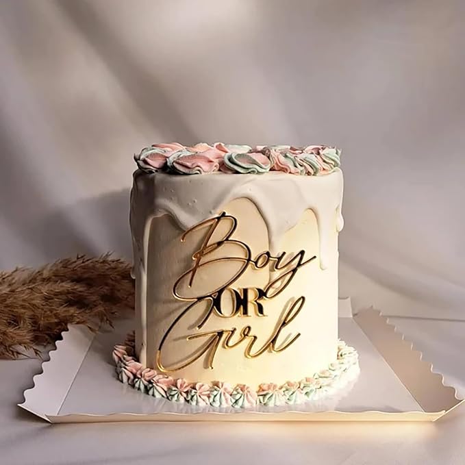 Gold Acrylic Boy or Girl Cake Topper,Boy or Girl Happy Birthday Cake Topper for Boys and Girls Gender Reveal Baby Shower Birthday Party Supplies