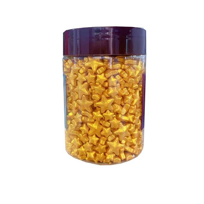 Sentovac Gold Star Sprinkles Edible Sugar for Cake Decorating Mix Sizes Gold Star Sprinkles Cake Topper Cupcake Cookie Baking Decorations Halloween Christmas Wedding Supplies 4.23oz