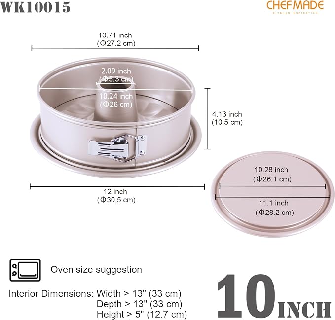 CHEFMADE10 Inch Springform Pan and Tube Pan,Non-stick Cheesecake Bakeware and Ice-cream Cake Bakeware, Carbon Steel Tube Cake Pan 2 in 1 with Removable Bottom