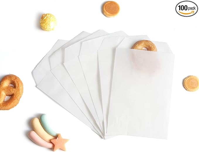 Volanic 100PCS 4X6 Inch Semi-Transparent Glassine Waxed Paper Treat Bags for Party Favor Bakery Cookies Sandwich Soap Packing