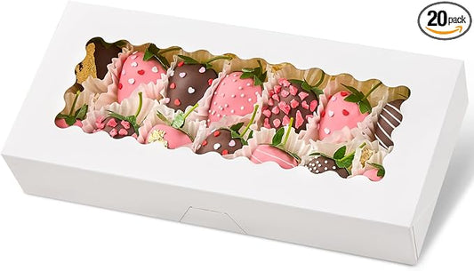 Kucoele Cookie Boxes with Window, 20 PCS, 12.5 x 5.5 x 2.5 Inches, White | Auto-Popup, Bakery Boxes, Treat Boxes, For Chocolate Covered Strawberries, Hot Cocoa Bombs, Pastries, Donuts, Muffins
