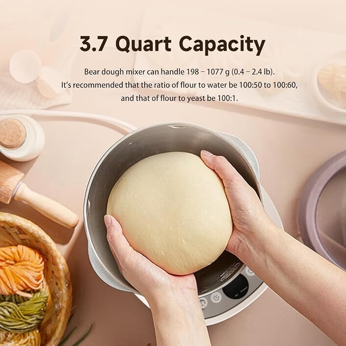 Bear 3.7-Quart Electric Dough Maker with Fermentation Function, Crafted with 304 Stainless Steel for Pizza & Bread Dough, HMJ - A35M1
