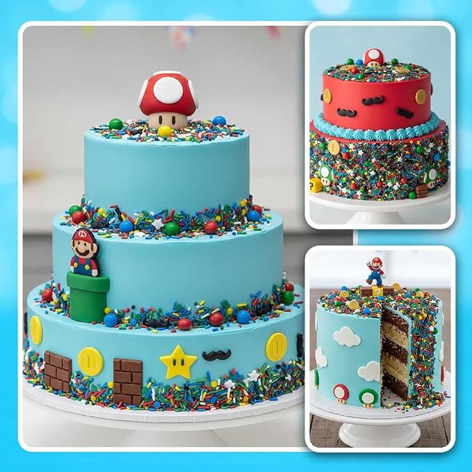 BakeBright Super Mario Sprinkles - Edible Super Mario Birthday Decorations for Vibrant Cake Cupcake Toppers Mario Luigi Toad Themed Celebrations Star & Mustache Sprinkles, Made in USA