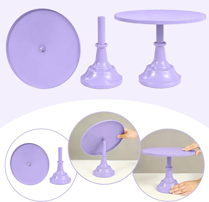 3 Pcs Cake Stand Set Metal Round Cake Holder Cupcake Stands 8/10/12 inch Purple Dessert Display Stands Dessert Table Decorations for Birthday Parties, Baby Shower,Wedding Banquets and Anniversary
