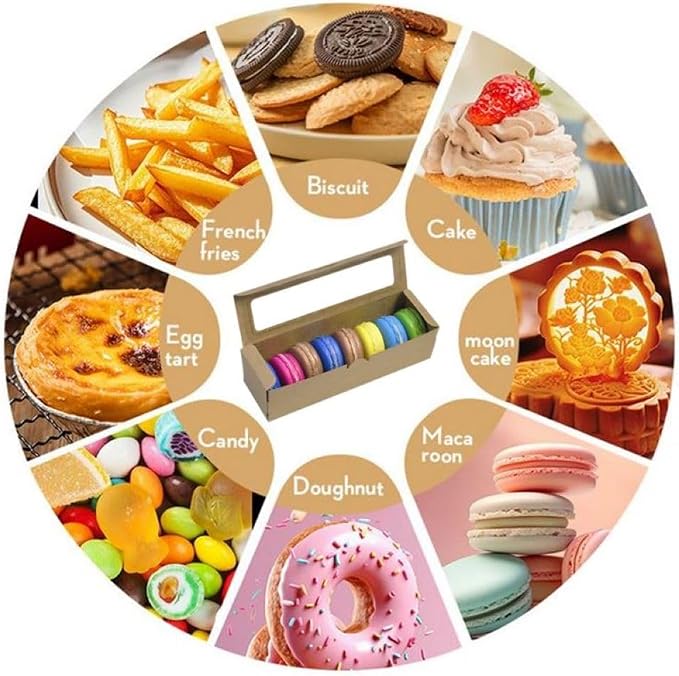 Hewnda 50Pack Kraft Macaron Boxes with Clear Window,Gift Packaging for 5 to 7 Macarons, Perfect for Cookies, Chocolates, Candies, Desserts (Brown)